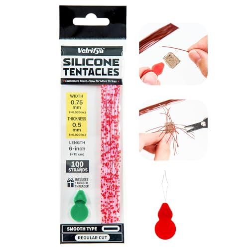 Silicone Skirt Tabs & Tentacle Strands Set for Dice Lure Builds, Japanese-Style Rubber Legs DIY Kit for Soft Baits, with Threader Tool, Fishing Lure Material for Jig Skirts - color: 02 - Bloody Snow, size: Smooth Type