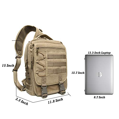 NICGID Tactical Military Backpack Large Daypack Molle Army Assault Pack Bug Out Bag Water Resistant Travel Fishing Hiking Trekking Rucksack - color: Khaki-canvas-808, size: 13.3 inch