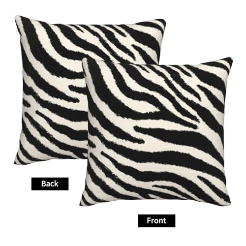 Zebra Print Striped Throw Pillow Covers Black and Beige Square Pillow Cases 20x20 Inch Set of 2 Wild Animal Skin Outdoor Decorative Pillowcase Cushion Cover for Couch Sofa - color: Black, size: 20" x 20" (Pack of 2)