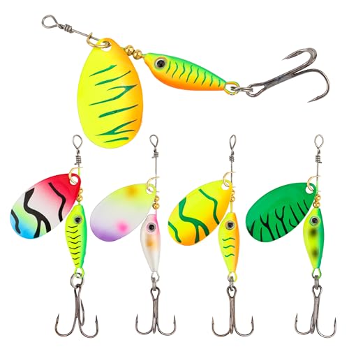 Inline Spinner Bait – Fish-Shaped Spinnerbait Lures 5-Pack, 360° Rotation with Reflective Blades, Perfect for Freshwater & Saltwater Fishing, Targeting Bass, Trout, Pike, Perch & More - color: Little Fat Fish Spinnerbait