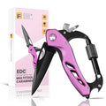 FUNBRO Pink Multitool Carabiner, Stocking Stuffers Gifts for Mom Women Wife, 6-in-1 Keychain Multi Tools with Window Breaker, Bottle Opener and Screwdriver, EDC Gear Gadget for Camping Hiking - color: Pink