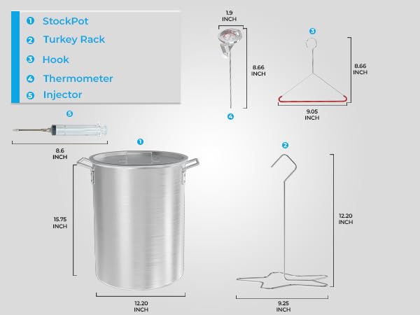 30 Qt Aluminium Stock Pot Kit – Turkey Fryer Pot With Lid, Lifting Hook, Stand & Thermometer – Large Deep Fryer For Frying, Seafood Boiling & Outdoor Cooking - style: 30-Qt Turkey Fryer Pot Kit