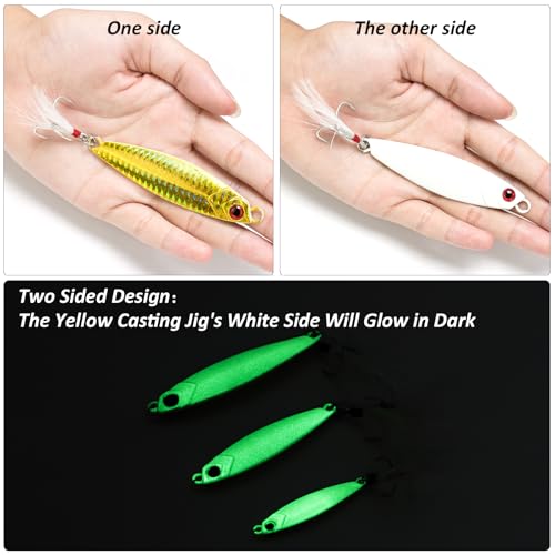 Dr.Fish 5 Pack Metal Jigging Spoon Saltwater Fishing Jigs Spoons Lures Casting Vertical Diamond Jig Lures Freshwater Bass Striper Mackerel Halibut - color: Long Casting Jig, size: 3/8oz-Hook #8
