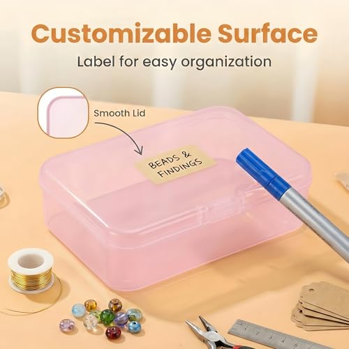 LJY 28 Pieces Rectangular Empty Mini Clear Plastic Organizer Storage Box Containers with Hinged Lids (3.3 x 2.2 x 1 inch, Pink) - color: Pink, size: 3.3 x 2.2 x 1 inch