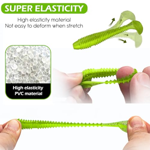 10 Pcs Paddle Tail Swimbaits Lures, 2 and 3 Inch Soft Plastic Fishing Lures Kit, Bass Fishing Lure Swim Baits with 6 Color, for Fishing Trout, Crappie, Bass, Redfish, Freshwater, Saltwater - color: Light Green, size: 3 inch