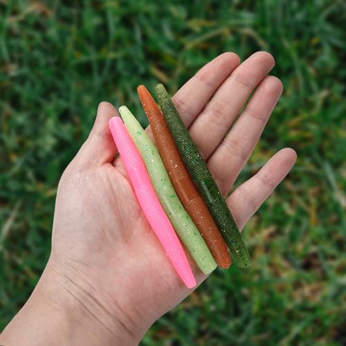 Soft Worm Bass Baits with Salted Hook Slot FS/RE-04 | Built-In Hook Slot Soft Plastic Bass LuresMulti-Rig Compatibility realistic movement Easy Portability ideal size - color: Green-10pcs