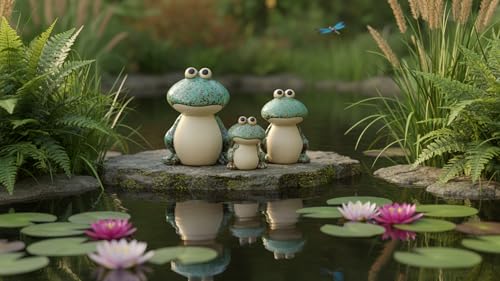 Frog Garden Decor Set of 3,Funny Cute Ceramic Frog Garden Statues Yard Decoration Outdoor Holiday Decorations,Ideal Ornament for Outside Pond Pool Patio Front Porch Backyard (Green) - color: Green