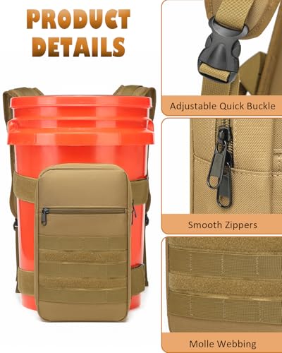 Backpack for 5 Gallon Buckets - Universal Bucket Organizer with Pocket for Hunting, Fishing, Apple Picking, Baseball & Ice Fishing, Brown - color: Brown