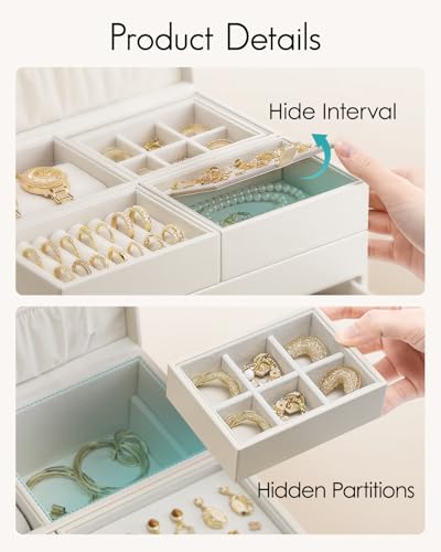 VLANDO 4 Layers Jewelry Box - Women Jewelry Box with Retractable Tray - Jewelry Organizer with Drawer for Necklaces, Rings, Bracelets, Earrings, Valentines Gift for Mom Girls - Cloud White - color: A.Cloud White, size: 4-Layer