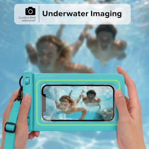 Floatable Waterproof Phone Pouch Case for iPhone 17 16 Pro Max/15/14, IP68 Travel Cellphone Dry Bag Beach Cruise Ship Essentials Bags with Crossbody Lanyard, Teal Green - 7″ - color: Teal Green