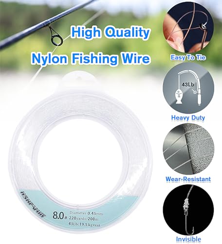 HSHFAMIIY Clear Fishing Line 656ft (200m) Strong 0.45mm Nylon Monofilament Cord, Balloon Hanging String, Durable & Tangle Free Spool, Perfect for Party Decorations, Jewelry Making, Beading & Crafts