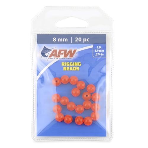 AFW Rigging Round Beads – 6mm & 8mm Acrylic Fishing Beads for Saltwater & Freshwater Rigs, Luminescent Green & Red Beads for Bottom Rigs, Catfishing & Fishing Line Beads - color: Red, size: 8mm - 20 pc