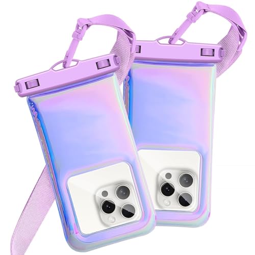 2 Pack Foweroty Floatable Waterproof Phone Pouch Case for iPhone 17 16 Pro Max/15/14/13/12, IP68 Travel Cellphone Dry Bag Beach Cruise Ship Essentials Bags with Crossbody Lanyard, Iridescent Purple-7″ - color: A00-Iridescent Purple 2 Pack