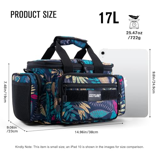 Goture Fishing Tackle Bag with 3pcs 3600 Green Tackle Boxes,600D Water-Resistant Soft Side Cross Body Sling Fishing Bag, Small Saltwater Gear Storage Tactical Bags, Gifts for Men/Women - color: A1:Blue Leaf with 3 Green Tackle Boxes, size: Small