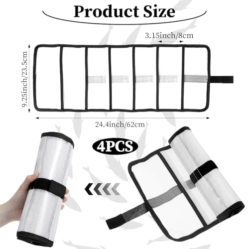 4 Pcs Roll Up Fishing Lure Wraps Set Durable Lure Bag 6 Pocket PVC Protective Cover Saltwater Hook Covers Fabric Lures Protector Trolling Lures Tackle Bag