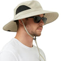 Wide Brim Sun Bucket Hat, Waterproof Boonie Hat for Men & Women | UPF 50+ UV Protection, Adjustable Fit, Chin Strap & Sweatband, Foldable Durable for Fishing Hiking Garden Beach - color: 01 Beige