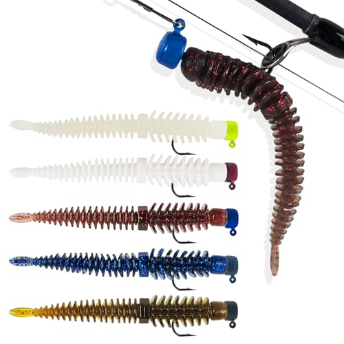 Ned Rig Jig Heads Finesse Worms Kit | Soft Plastic Worms Lure for Bass Fishing Swimbait Lures Weedless Jig Head Kit Fishing Gift for Men