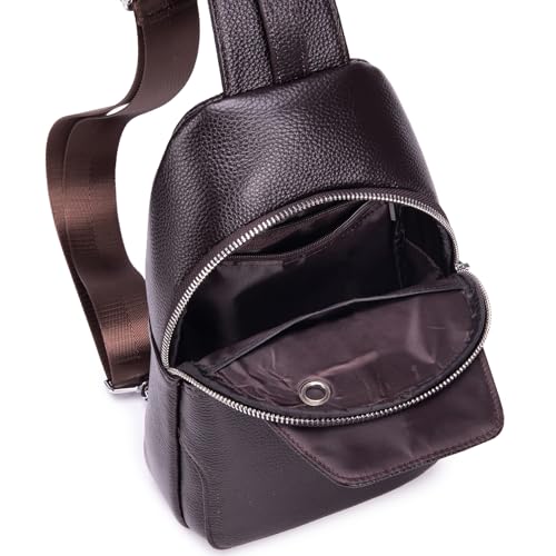 Vintage Leather Sling Bag Backpack for Men Crossbody Shoulder Chest DayPack Backpacks - color: #93coffee