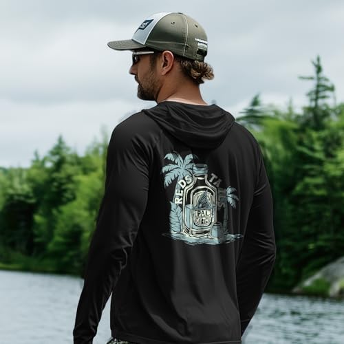 Palmyth Fishing Hoodie for Men Long Sleeve Sun Protection UV UPF 50+ Shirts - color: Black / Redfishtail, size: Medium