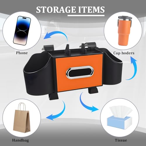 Car Headrest Back Seat Organizer, 4-in-1 Vehicle Seat Back Tissue Box with Cup Holder Headrest Hook, Phone Holder, Multifunctional Auto Backseat Organizer, Universal for Vehicles (Orange) - color: Orange