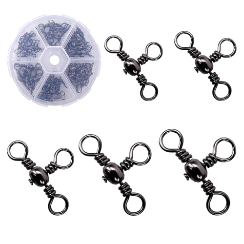 50pcs 3 Ways Ball Bearing Swivels FS/ZH-04 | Fishing Terminal Tackle Kit, Barrel Swivels Fishing Tackle Kit,for Crankbaits Sinker Weights, Connectors Saltwater - color: Black, size: 10#+8#+6#+4#+2#