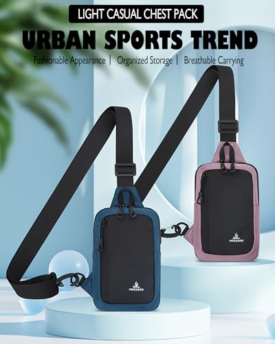 Peicees Small Crossbody Sling Bag Chest Bag Dual Pocket Water Resistant Fanny Pack Running Phone Holder for Men Women Workout Travelling, Blue - color: Blue