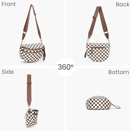 Checkered Crossbody Bum Bags for Women Nylon Checkered Purse Checkerboard Fanny Pack - color: A03-caramel