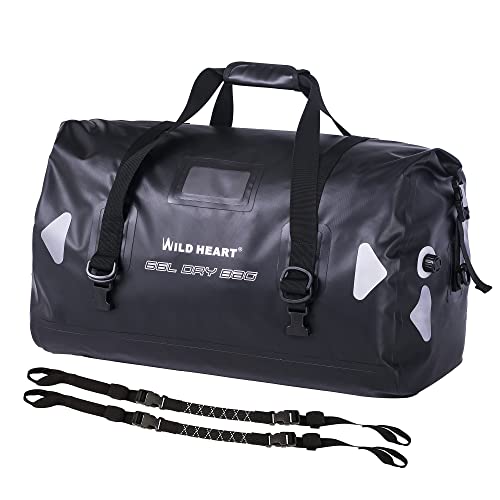 WILD HEART Waterproof Motorcycle Duffel Bag PVC500D Double-bottom With Rope Straps and Inner Pocket 40L 66L 100L for Kayaking, Camping, Boating,Motorcycle - color: 66L Black, size: 66L