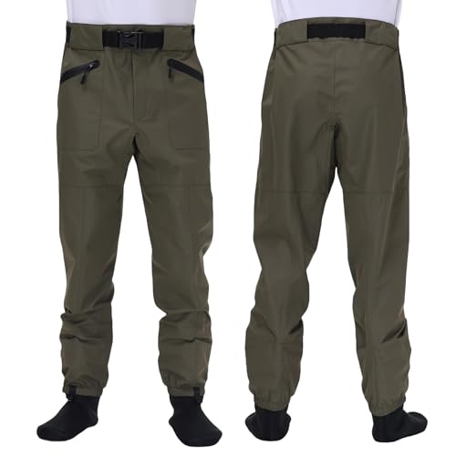 Fishing Waders for Men and Women,Wading Pants with Neoprene Stocking Foot,Fishing Waist Waders Pants with Pockets - size: X-Large