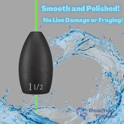 Reaction Tackle Tungsten Flipping Weights for Bass Fishing - Punch Sinkers for Heavy Cover - Size Stamped Texas and Carolina Rig Freshwater and Saltwater - color: Black, size: 1-1/2 oz (2-Pack)