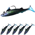Pristis 6 pcs Sharkita Jig Head Soft Fishing Lures, Plastic Pre-Rigged Paddle Tail Shark Shad Swimbaits, Durable Sinking Worm Bait Set Gear Kit for Saltwater Freshwater Bass Crappie Walleye Trout - color: Whale Shark
