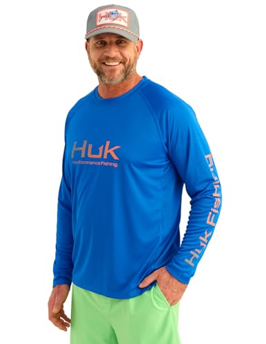 HUK Men's Pursuit Vented Long Sleeve Fishing Shirt (+30 UPF) - color: Ocean Blue, size: Small