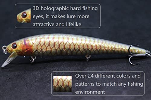 Minnow Crankbait for Bass Fishing Bass Lure Jerkbait Fishing Lures and Tackle Box - color: HM509KB