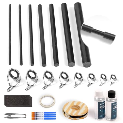 OJY&DOIIIY Fishing Rod Repair Kit, All-in-One Supplies for Fishing Pole Eyelets Replacement with Rod Guides,Epoxy Glue,Wrapping Thread and Tape - color: Casting+Inserts
