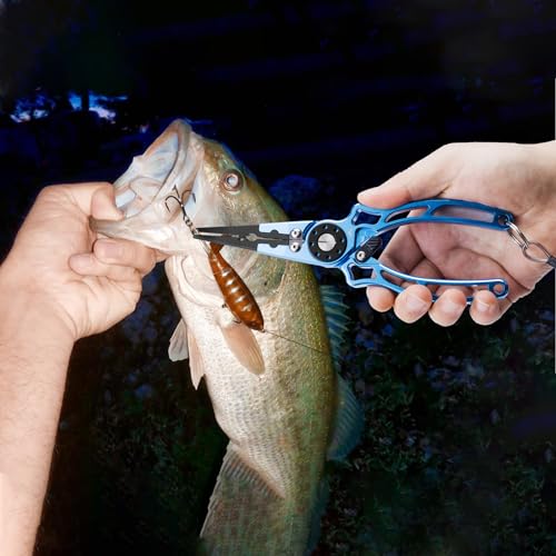 FLISSA Fishing Pliers, Safety Lock Design Fish Pliers Saltwater, Aluminum Hook Remover, Titanium 6Al-4V Jaw and Tungsten Carbide Line Cutters, Sheath & Lanyard, Fishing Gear Gifts for Men - size: 8-inch