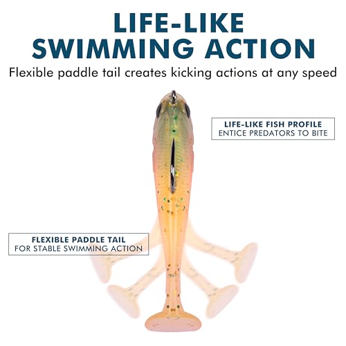Pre-Rigged Soft Fishing Lures with Weedless Hook, Lifelike Paddle Tail Swimbaits for Bass Fishing, Freshwater & Saltwater Curly Type Tail Soft Plastic Baits for Bass, Pike, Trout, and Walleye. - color: A-2"-0.16oz