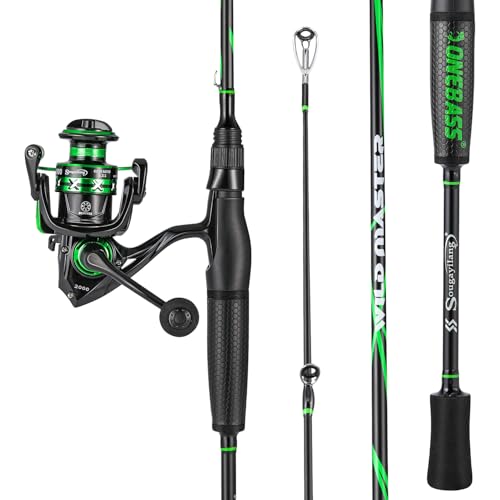 One Bass Fishing Rod Reel Combos, Spinning & Casting Combo, Graphite 2Pc Blanks, Stainless-Steel Guides, Super Polymer Handle - color: Spinning Combo-2 PACK, size: 6'0"