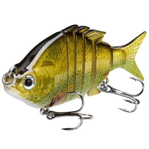 Bassdash SwimPanfish 2.5”/0.34oz Hard Bluegill Swimbaits Multi Jointed Topwater Trout Bass Fishing Crank Lure,Pack of 4 - color: GBPG