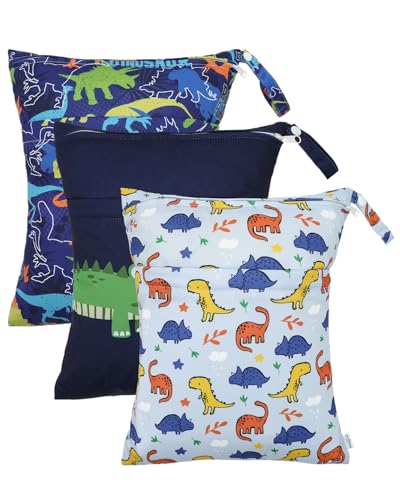 babygoal Dinosaur Wet Dry Bags 3 Pack, Waterproof Travel Bags for Swimsuits, Beach, Pool, Gym,Food Storage and Wet Clothes,3LN40-B - color: Boy color 40