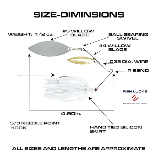 Luck E Strike Jimmy Houston Legends Spinner Bait with Willow Blades - color: White, size: 1/2 OZ