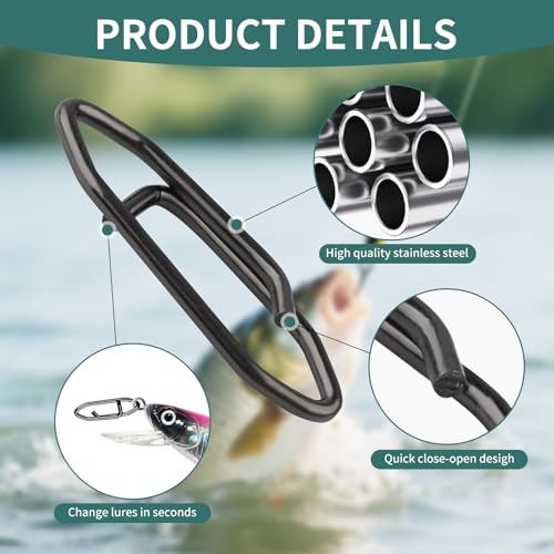 330 Pcs 5 Sizes Fishing Power Speed Clips,Stainless Steel Quick Change Lure Connectors,Clip Snap for Crankbait,Popper,Topwater Lures,Saltwater & Freshwater Fishing Tackle Accessories (Black)
