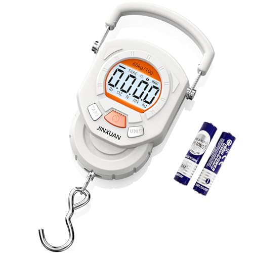 Fishing Scale Luggage Scale 132lb/60kg Digital Fish Scale, Fish Weight Scale with Backlit LCD Display, Luggage Weight Scale with 4 Units, 2 AAA Batteries, Hanging Scale for Fishermen Travelers - style: Battery Powered