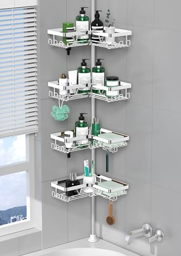 DAOYA Corner Shower Caddy Tension Pole - Chrome Tension Rod Shower Caddy Adjustable Shampoo Holder for Bathroom/Bathtub/RV, Stainless Steel, Floor to Ceiling 25-114.2 inch - color: Chrome