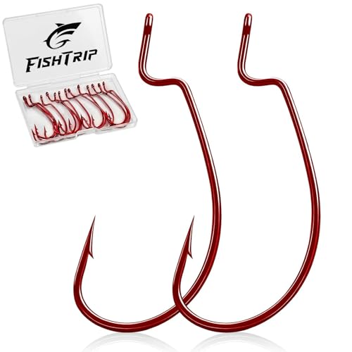 50/100/120pcs EWG Fishing Hooks, Bass Fishing Hooks Offset Worm Hook Texas Rig Hooks Live Bait Fishing Hooks for Freshwater Saltwater Size 4 2 1 1/0 2/0 3/0 4/0 5/0 - color: Red, size: #1_50pcs