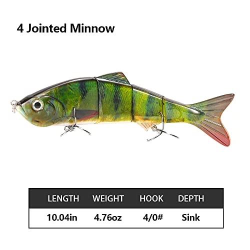 10in Multi Jointed Swimbait Fishing Lures Bait,4 Segment Big Giant Sinking Fishing Bass Lures,Crankbaits Swimbaits with Treble Hook - color: 10in,4.76oz-Color I