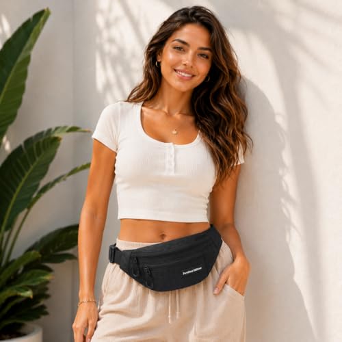 Ultra-light Crossbody Fanny Pack for Women Men Waist Belt Bag with 3 Zippered Pockets for Hiking, Running, Cycling, Outing (Classic Black) - color: Classic Black