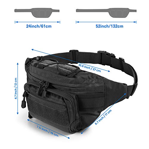 SOWHUP Tactical Fanny Pack,Military Waist Bag Pack with U.S Patch Utility Hip Belt Bumbag for Outdoor Fishing Hiking (Black(4 Zipper Pockets)) - color: Black(4 Zipper Pockets)