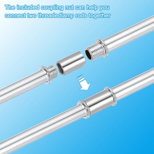 PATIKIL Straight Pipe Lamp Stems Rod Kit, 4Set M10 Carbon Steel 40mm(1.57") Long Double End Thread Rod with Coupling Nuts Sleeve Connector for Table Lamps Chandeliers, Silver Tone - color: Silver Tone, size: 40mm(1.57")