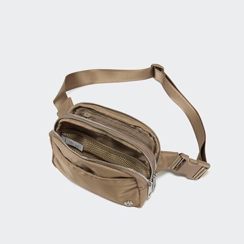 Pander Everywhere Belt Bag for Women, 5 Zipper Pockets Nylon Crossbody Fanny Pack Purse (Gray Brown) - color: Gray Brown
