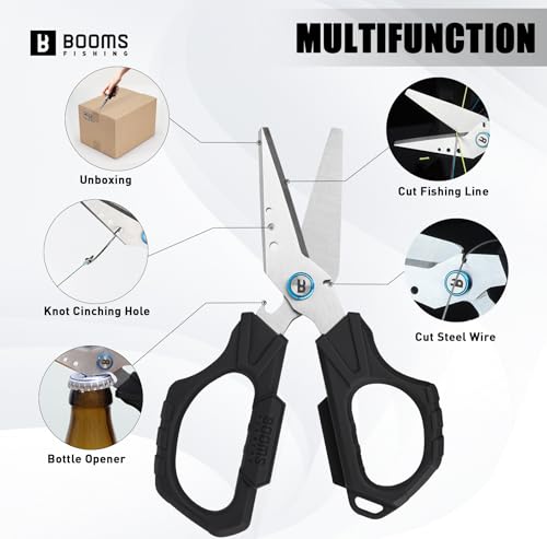 Booms Fishing Braided Line Cutter: 6.3in Multifunction Fishing Scissors - Fishing Shears with Serrated Blades and Side Wire Cutter, S04 - style: Scissors Only